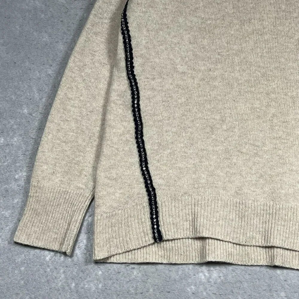 J. Crew Sweater Womens X-Large Beige 100% Wool Rhinestone Pullover Long Sleeve